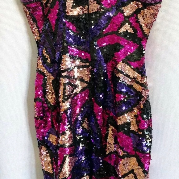 Purple Pink Gold Sequin Silk Party Cocktail Dress 4 6 S Sparkle New Years Alyce - Picture 2 of 4